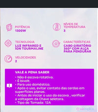 Escova Secadora Britânia BES24P Compact Bivolt - 1300W 2 Velocidades Turmalina com Íons