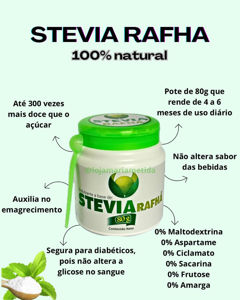 STÉVIA RAFHÁ 100% NATURAL IMPORTADA - Pote 80g em pó